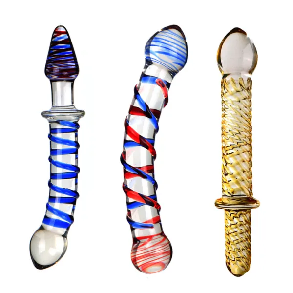 Glass Pleasure Wand, Crystal Double-Ended Dildo Penis with Raised Swirl Texture Mushroom Tip, Anal Butt Plug for G-spot Stimulation